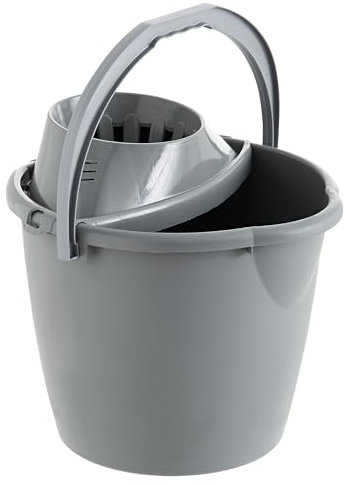 MAYA Cubo Redondo con Escurridor de 13 litros. Forma Redonda. Ligero y Resistente. Fabricado con Polipropileno Reciclado. (Gris)