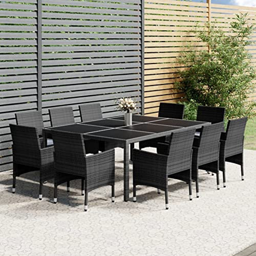IKAYAA Gartenmöbel Set 10 stühle mit Tisch Polyrattan Sitzgruppe Garten Essgruppe 10 Personen Gartenmöbel Essgruppe Gartengarnitur-Grau-