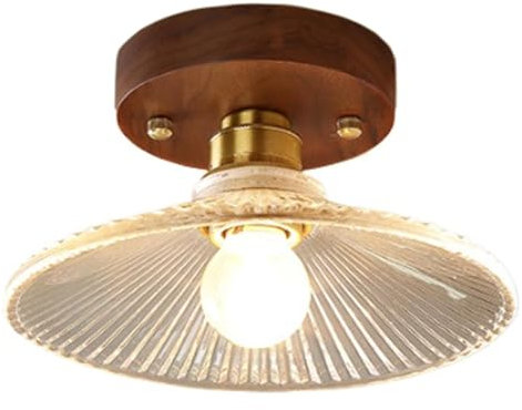 MMRTDJDR Lampada a soffitta a sfioramento della Lampada a soffitto, Luce a soffitto in Vetro a Strisce Trasparente, Legno di Noce retrò Vicino alle luci del soffitto per