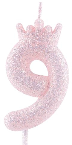 Velas de cumpleaños con corona morada brillante del número 9, vela de número de cumpleaños morado claro para decoraciones de tartas, niñas, bodas, aniversarios, celebraciones, suministros para fiestas