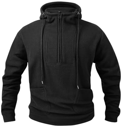 Forro Polar Hombre,Sudaderas Hombres con Capucha de Felpa de Doble Cara Suave y Cómodo Sudadera con 1/4 Cremallera con Bolsillos Color Sólido Jersey Otoño e Invierno Grueso y Cálido Pullover Hombre