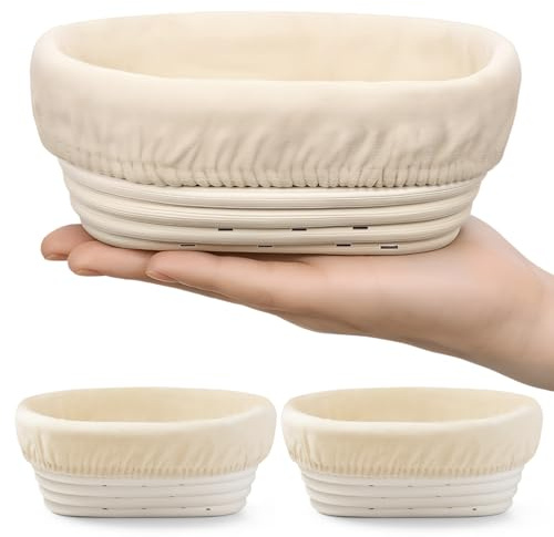 Fanfanwin 2 Pack Mini Banneton Proofing Baskets with Liner, Oval | Small Dough Bowls for Sourdough Bread Baking, Banneton Basket Ideal for Artisan Loaves, Home Bakery Supplies