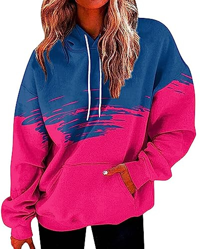 Ladies Sweatshirt Women'S Sweatshirts Uk Classic Gradient Print Oversized Hoodie with Pocket Casual Long Sleeve Lightweight Drawstring Pullover Loose Sweatshirt Pink L