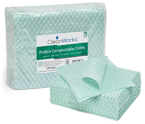 CleanWorks ProEco Compostable Cleaning Cloth Green, Fully Biodegradable, Made From Responsibily Sourced 100% Viscose Fibres, FCC approved (Pack of 50)