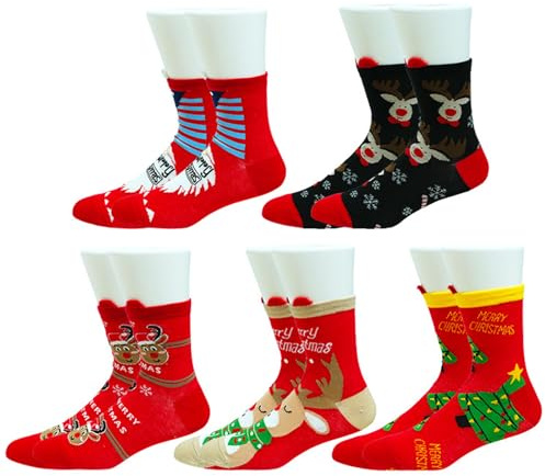 BSITSSS 5 Paires Drôle Chaussette de Noel Homme Femme, PèreNoël Chaussettes de Noel, ChaussettesNoel Bonhommes en Pain D'épice, Bonhommes de Neige ChaussetteNoel, Taille 36-41