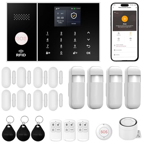 XUK Système d’Alarme sans Fil 4G/WiFi,Alarme Sécurité Intelligente avec Capteurs Porte/Fenêtre,Compatible Alexa/Google Home,21 Alarme avec Sirène,8 Capteurs de Fenêtre et de Porte, 3 Télécommande