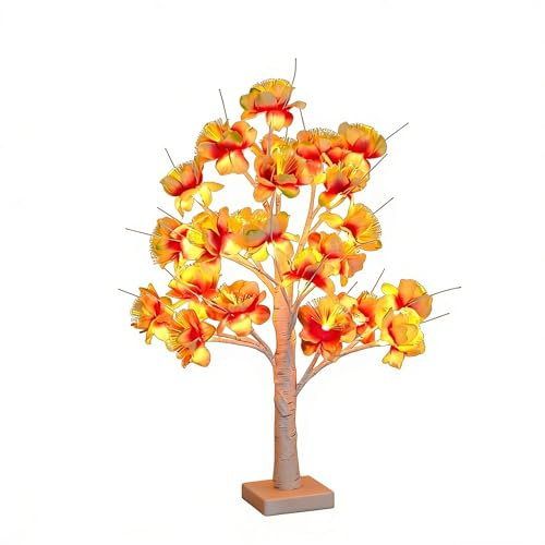 XVICO LED Flower Birch Tree Light, USB & Battery Dual Power Bonsai Table Lamp, Warm Floral Night Light for Bedroom Home Decor, Halloween Xmas Wedding Party, Camping Holiday Gift for Women