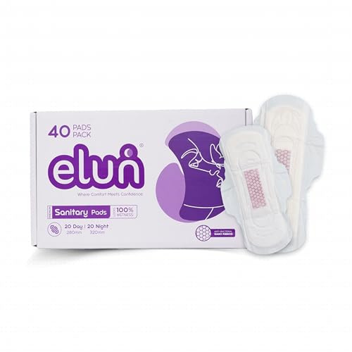 Elun Sanitary Pads | Anti-Bacterial Nano Ribbon | 20 Day + 20 Night Protection | Soft & Sensitive Skin | Day 280mm | Night 320mm | Rash Free Comfort & No Irritation | Ultra Absorbent