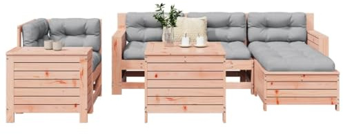 Ziaphsol 7-TLG. Garten-Sofagarnitur aus massivem Douglasienholz, modular, für Terrasse, Balkon, Lounge-Set, Outdoor-Möbel, naturfarben, robust & langlebig