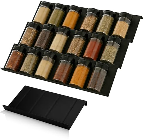 TETEWEVER Pack of 6 Spice Rack Drawer, Kitchen Spice Drawer Spice Insert Drawer Extendable Spice Drawer Insert Spice Jars Organiser System Black Spice Organiser