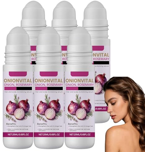 Suero capilar roll-on con cebolla y romero para el crecimiento del cabello y suero nutritivo para el cuero cabelludo, tratamiento volumétrico para un cabello más espesado y cabello denso. (6 unidades)