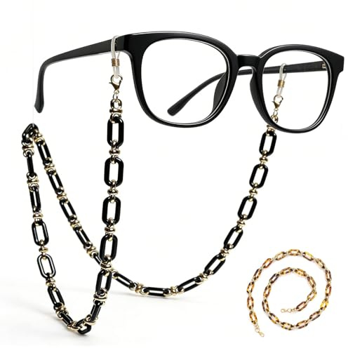 Qnvyw Brillenkette Damen Modern 2er Set Schwarz Braun | Verstellbare Silikonösen, Brillenhalter für Aktivitäten, Modisches Accessoire, Maskenhalter, Handtaschen-Deko, Ohrenentlastun