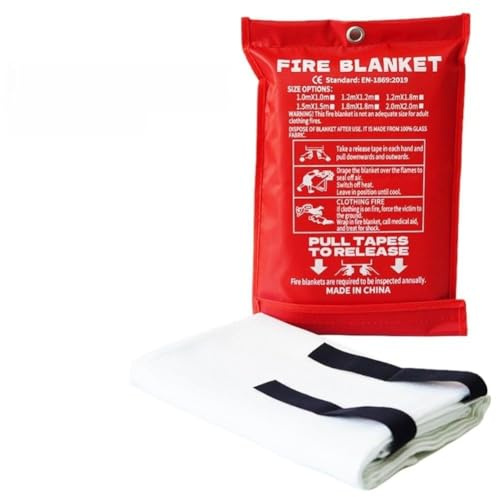 Manta ignífuga de fibra de vidrio, extintor de llamas reutilizable de 1 m x 1 m, para aceite de cocina y fuegos eléctricos, manta de seguridad portátil resistente al calor