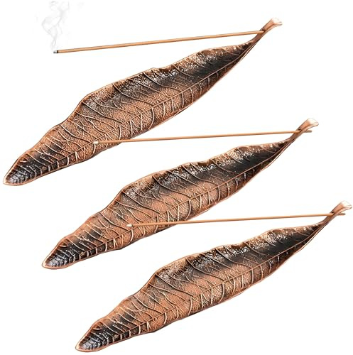 Bangbobi - Porte-encens Métal Feuilles, Lot de 3 avec Trou, Support pour Batonnets d'Encens pour Maison, Bureau, Yoga, Méditation, Décoration Intérieure