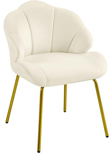 Yaheetech Ohrensessel Muschel Schminktisch Stuhl, Gepolsterter Loungesessel, Armlehnstuhl mit Metallbeinen, Polyester bis 136kg belastbar, für Wohnzimmer, Schminktisch, Schlafzimmer, Beige