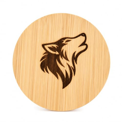 Promotech Holz Flaschenöffner Wolf Gravur aus Bambus | Magnetisch, Wolfskopf Motiv, Rustikal, Für Hausbar, Küche, Geschenkidee