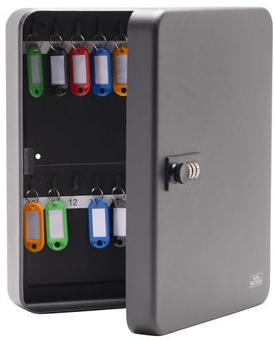 Burg Wachter KC36C Wall Mountable Combination Cabinet with 36 Hooks-Matt Black-with Coloured Key Tags