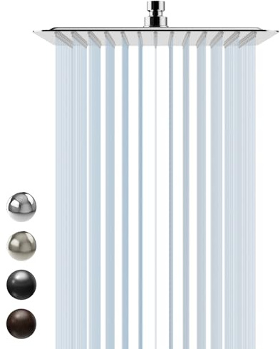 SR SUN RISE Luxury 12 Inch Large Square Stainless Steel Shower Head High Pressure Rainfall Showerhead Ultra Thin Water Saving Polished Chrome