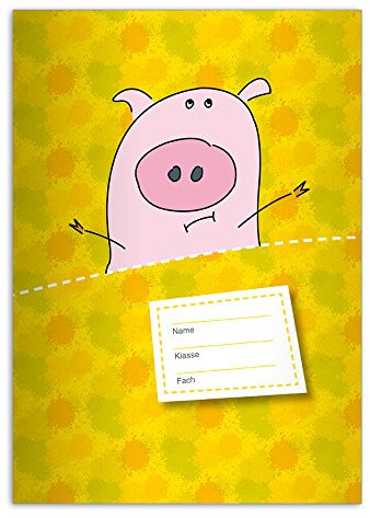 Kartenkaufrausch 8 fröhliche DIN A4 Schulhefte, Schreibhefte mit Glücks Schwein, gelb Lineatur 25 (liniertes Heft)
