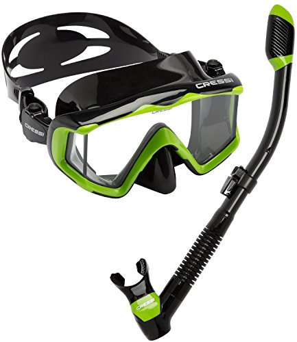 Cressi 3-finestre Panoramic SCUBA snorkeling Mask Snorkel set, Lime Green / Black