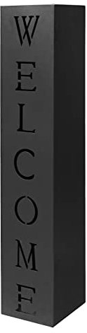 Wiltec Dekosäule Welcome Pflanzsäule in Schwarz, Gartendeko aus Stahl, Pflanzenständer mit Willkommensgruß, Fackelsäule für Hauseingang und Vorgarten
