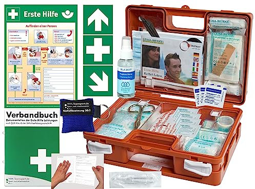 Verbandskoffer (K) Typ CN -Komplettpaket- Erste Hilfe - aktuelle DIN 13157 für Betriebe -DSGVO- INKL. PERF. VERBANDBUCH + Hygiene-Gel & Notfallbeatmung + AUSHANG + AUFKLEBER