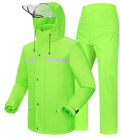 iCreek Rain Suit Waterproof Jacket and Pants Hi Vis Raincoat for Men and Women Reflective Outdoor Anti-storm for All-Sport Work (XL, Fluorescent green)