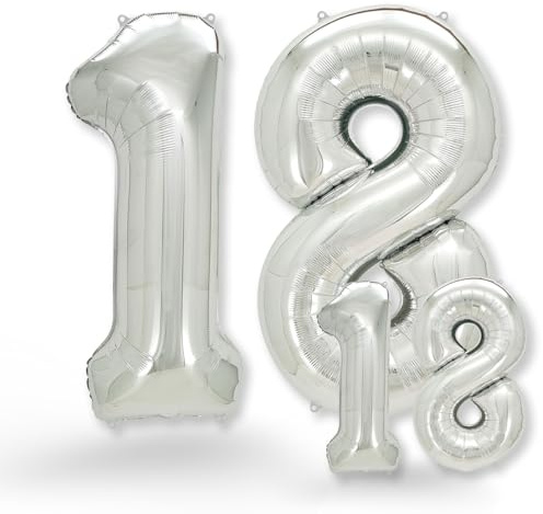 FUNXGO® Palloncino Numero 18 Argento - Decorazioni Compleanno 18 Anni - Vola con l'Elio - Feste Decorazione di Compleanno