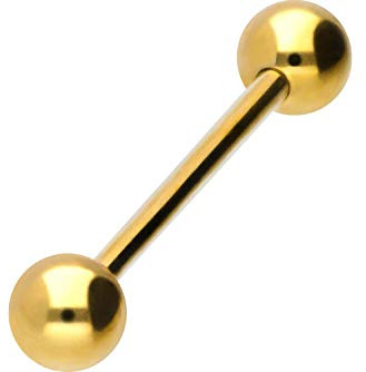 PIERCINGLINE Barbell i kirurgiskt stål | 2 kulor | piercing, stav, bröst, intim, öron, tunga | storlekar och färgval e 1,2 mm stavtjocklek 12 mm stavlängd, colore: Guldfärger | 4 mm kulstorlek, cod. SLX400-GO-1,2-12-4