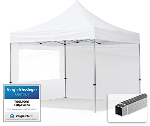 TOOLPORT Gazebo Pieghevole Giardino 3x3m - 2 Laterali Alluminio Telo Idrorepellente Padiglione Mercati Sagre Bianco