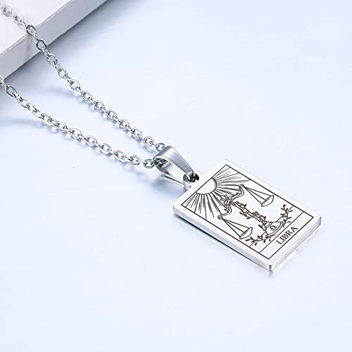 KIJSKKOPO Sternzeichen Kette,Vintage Sternzeichen Halskette Waage Silber Quadrat Anhänger Weiblich Männlich Geburt Zodiac sign Buchstaben Astrologie Horoskop Necklace Weihnachtsdame Geschenk