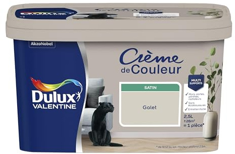 Dulux Valentine Crème de Couleur - Peinture multi-supports intérieure - Satin Galet 2,5 L