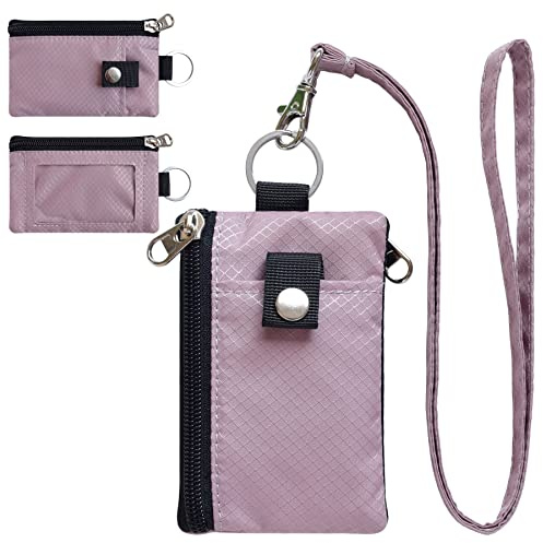 CHENSPRX Minimalist RFID Blocking Small Wallet with ID Window,WaterResistant Zip Id Case Wallet with Lanyard Keychain for Cards,Cash,Travel,Women,Men (LightPurple)