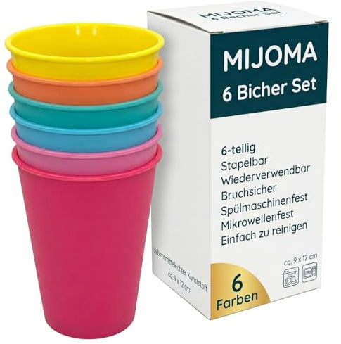 MIJOMA Camping Tableware Set, Reusable, Reusable, Lightweight, Microwave and Dishwasher Safe, Ideal for Motorhome, Travel, Camper, Party, Picnic and Outdoor Use, Colourful (6 Pieces)