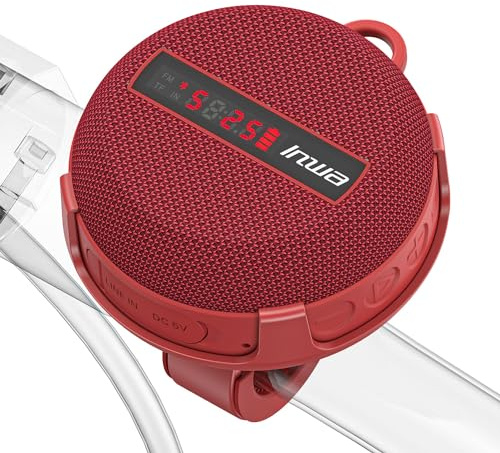 Inwa Bluetooth Fahrrad Lautsprecher, 5w8H IPX7 Ausgestattet Fahrradständer, Karabinerhaken, Eingebautes Mikrofon, hält Feuchtigkeit Stand Wasserdicht und Stoßfest für Outdoor Radfahren(Rot)