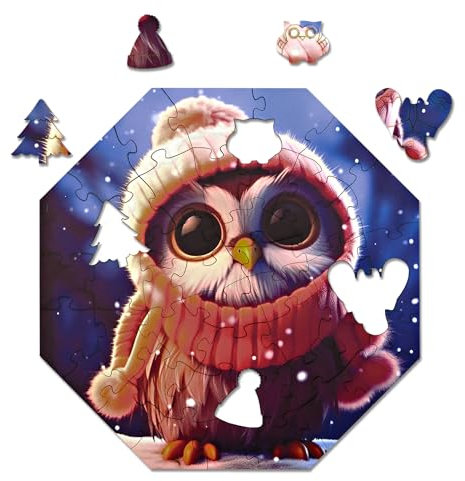 Milliwood Holzpuzzle - Olivia owl - 46 Teile - Puzzle Winter ab 4 Jahren - Mandala Puzzle für Erwachsene und Kinder - Jigsaw Puzzle aus Holz 29x29 cm - Puzzle Natur mit Holz Geschenkbox