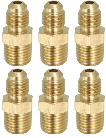 PATIKIL Massiver Messing-Sechskantnippel-Rohrverschraubungsadapter, 6er-Pack 1/4 Flare SAE x 1/4 NPT männlich-männlich Wasserleitungsverbinder Kupplungen
