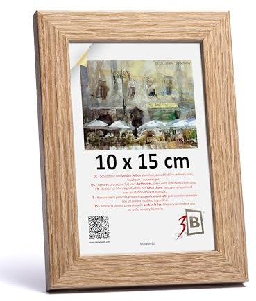 3-B Cadre de l'image HIT - Marron (chêne avec grain de bois optique) - 10x15 cm - cadre photo en bois avec verre acrylique