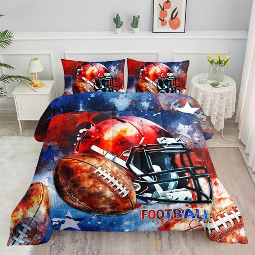 Smell Sunshine Kids Comforter Set Football Theme Printed Pattern Bedding Set with 1 Comforter and 2 Pillowcases for Girls Boys Bedroom All Season(B-Football Theme04 Twin)