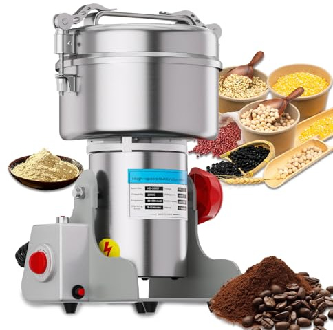 Mingfuxin Electric Grain Grinder Spice Grain Mill Stainless Steel 30s 28000RPM High Speedy Grinding with Overload Protection& 5min Timer Mill for Dry Spice Herbs/Nut/Coffee/Rice Crusher
