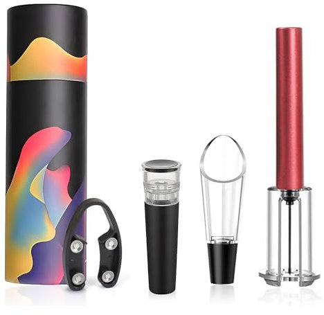 FUYTERY Red Wine Opener Set Small Air Pressure Pump Corkscrew Simple Wine Cork Remover Wine Tool Accessory (Black)