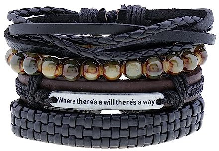 SMTSEC Lederarmbänder,Gotisches Mehrschichtiges Armband Set Geflochtene Lederarmbänder Modisches Einfaches Charm Armband Grüne Perlen Wickelarmbänder für Männer Frauen