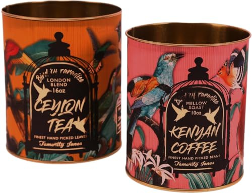 Sifcon International plc Lot de 2 boîtes de rangement publicitaire rétro vintage pour thé/café - Motif forêt tropicale - Vert/multicolore - 13/12 cm