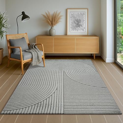 the carpet Everest - Moderner Kurzflor Teppich Hoch-Tief-Struktur, 3D-Effekt, weiche Oberfläche und hohe Flordichte, ideal für Wohnzimmer & Schlafzimmer, Panglao Design, Grau, 160 x 230 cm