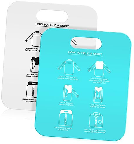 OKUMEYR 2 Stück Hemdenordner Faltbrett Kunststoff Schnelles T-shirt Falten Kleidung Organizer Für Erwachsene Weiß Hellblau