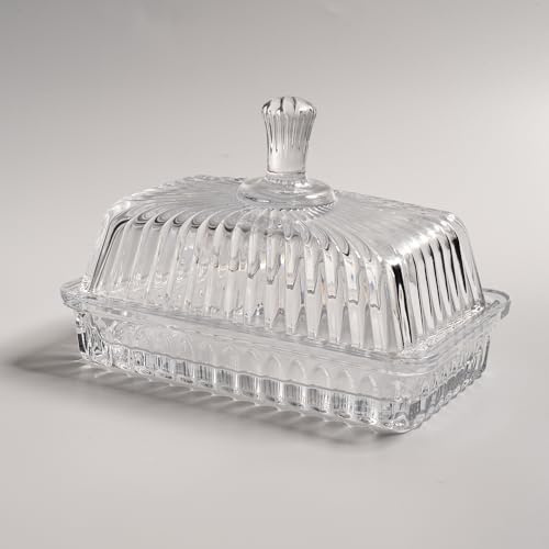 Beurrier en verre transparent avec couvercle, plateau couvert pour bâtonnets de beurre, récipient de rangement en verre cristal pour réfrigérateur, comptoir de cuisine