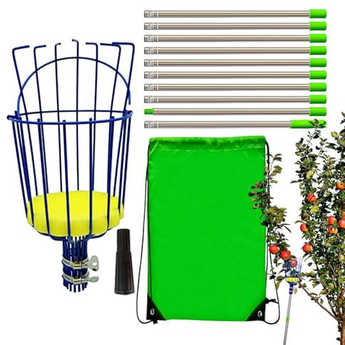 Fruit Picker Pole with Basket, Fruit Picker Basket,Fruit Picker Orange Picker Pole with Telescopic Handle - Rust Proof Fruit Picker Pole for Fruit Catcher, , Lemon, Pear and Mango Tree