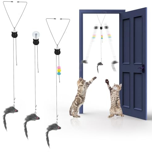 CIATBYYJ 3 Stück Interaktives Katzenspielzeug Türbehang Katzen Beschäftigung für Katzen und Kätzchen,Hüpfendes Einziehbares mit Elastische Maus Cat Toys