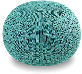 ARTPLAN - Round Knit Pouf - Woven Floor Ottoman - Handmade & Hand Stitched - 19.7 Dia x 12.8 High - Boho Home Décor - Living Room - Bedroom,Sky Blue