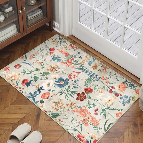 HUGEAR Fußmatte Teppich 60x90cm Beige Waschbar Kleiner Eingangsbereich Innen